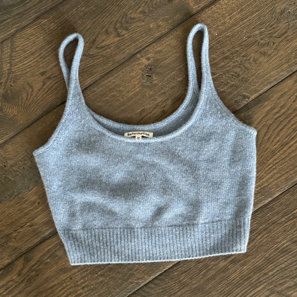 Reformation Pale Blue Knit Cropped Tank